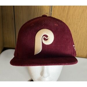 Philadelphia Phillies Vintage Style Corduroy Fitted Hat Cap Maroon 7 3/8 New Era